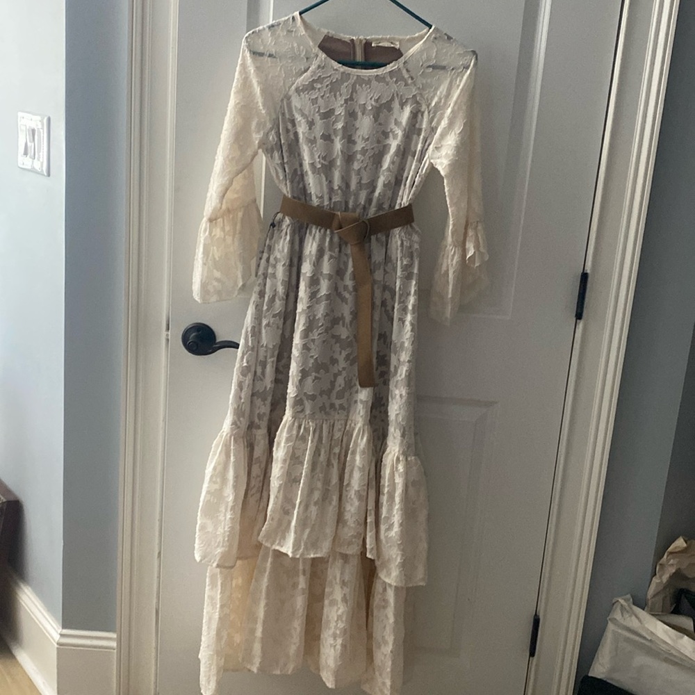 Joyfolie new Sz 14 cream with tan underlay dress